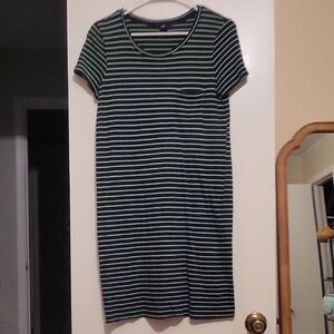 Striped Green and Blue T-Shirt Dress